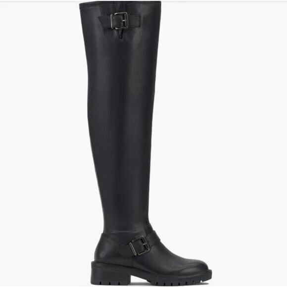 Vince Camuto Abrila Black Over-The-Knee Boot Sz 7 W-Calf Block Heel Lug Sole New - Picture 3 of 14